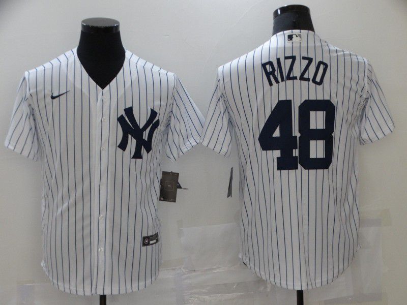 Men New York Yankees 48 Rizzo White stripe Game Nike 2021 MLB Jersey